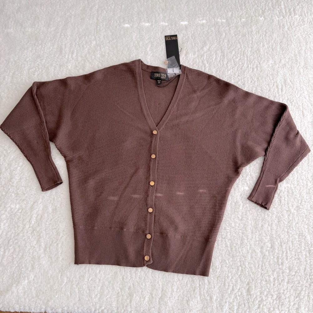 Truth Women's Brown Button-Up Viscose Blend Sweater, Size XS